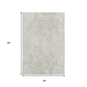 HomeRoots 5' X 8' Beige And Ivory Floral Area Rug – Washable, UV-Resistant, Stain-Proof for Homes with Kids & Pets 655628