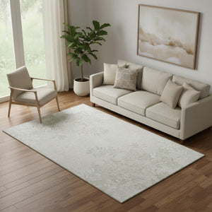 HomeRoots 5' X 8' Beige And Ivory Floral Area Rug – Washable, UV-Resistant, Stain-Proof for Homes with Kids & Pets 655628