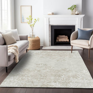 HomeRoots 5' X 8' Beige And Ivory Floral Area Rug – Washable, UV-Resistant, Stain-Proof for Homes with Kids & Pets 655628