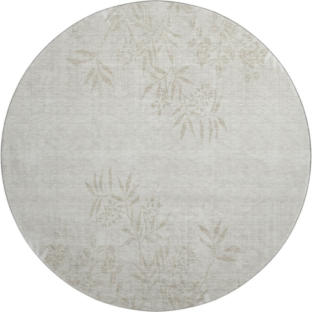HomeRoots 8' Elegant Beige and Ivory Floral Washable Round Rug – Stain Resistant, UV Protected, Kid-Friendly! 655629