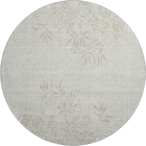 HomeRoots 8' Elegant Beige and Ivory Floral Washable Round Rug – Stain Resistant, UV Protected, Kid-Friendly! 655629