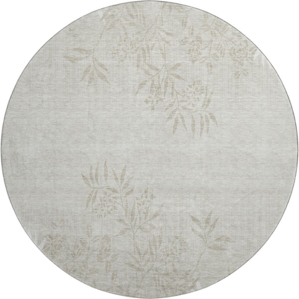 HomeRoots 8' Elegant Beige and Ivory Floral Washable Round Rug – Stain Resistant, UV Protected, Kid-Friendly! 655629