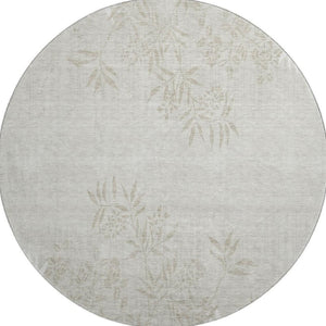 HomeRoots 8' Elegant Beige and Ivory Floral Washable Round Rug – Stain Resistant, UV Protected, Kid-Friendly! 655629