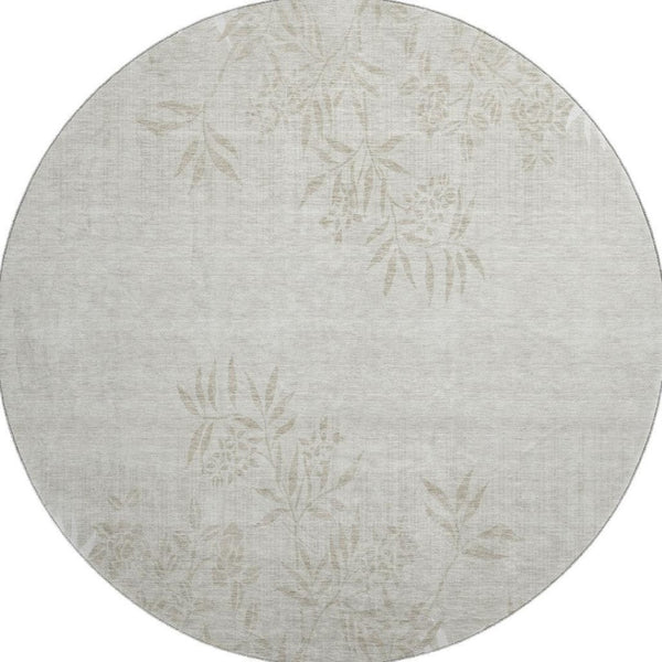 HomeRoots 8' Elegant Beige and Ivory Floral Washable Round Rug – Stain Resistant, UV Protected, Kid-Friendly! 655629