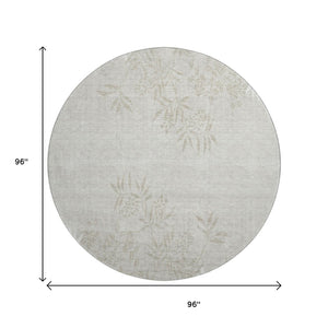 HomeRoots 8' Elegant Beige and Ivory Floral Washable Round Rug – Stain Resistant, UV Protected, Kid-Friendly! 655629