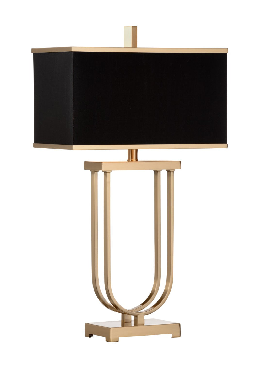 Wildwood Valiant Iron Table Lamp With Antique Brass Finish, Rectangular Black Silkette Shade, Compact 31" H 65563