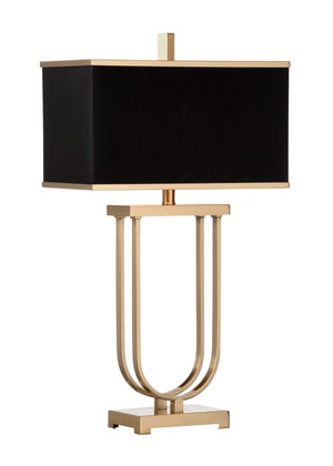 Wildwood Valiant Iron Table Lamp With Antique Brass Finish, Rectangular Black Silkette Shade, Compact 31" H 65563