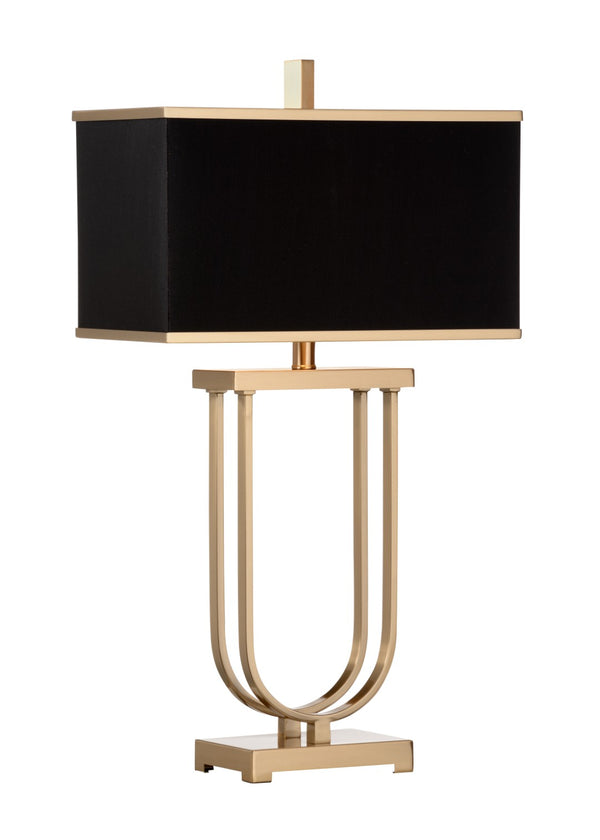 Wildwood Valiant Iron Table Lamp With Antique Brass Finish, Rectangular Black Silkette Shade, Compact 31" H 65563
