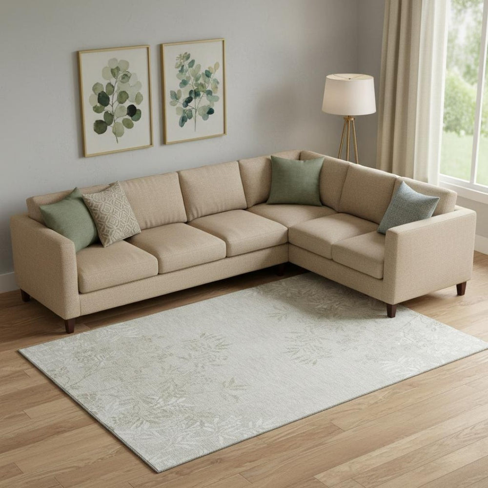 HomeRoots 8' X 10' Elegant Beige & Ivory Floral Area Rug – Washable, UV Protected, Perfect for Modern Homes! 655630