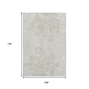 HomeRoots 9' X 12' Beige & Ivory Floral Area Rug – Washable, Stain-Resistant, UV Protected for Family Homes 655631