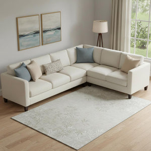 HomeRoots 9' X 12' Beige & Ivory Floral Area Rug – Washable, Stain-Resistant, UV Protected for Family Homes 655631