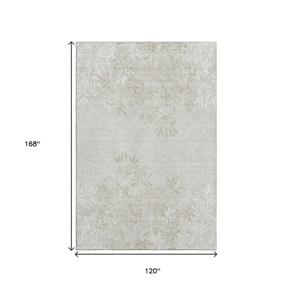 HomeRoots 10' X 14' Beige And Ivory Floral Area Rug – Washable, Stain Resistant, UV Protected for High-Traffic Areas 655632