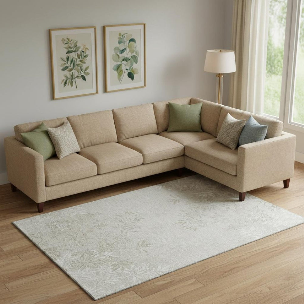 HomeRoots 10' X 14' Beige And Ivory Floral Area Rug – Washable, Stain Resistant, UV Protected for High-Traffic Areas 655632