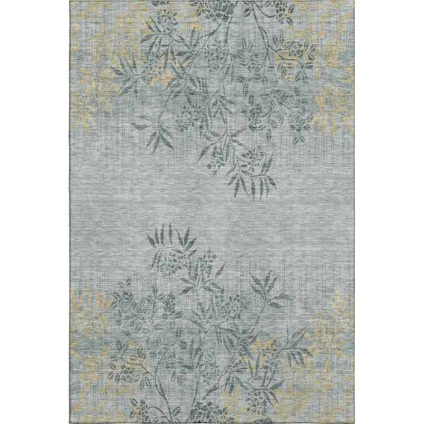 HomeRoots 5' X 8' Gray and Gold Floral Area Rug - Stain Resistant, UV Protected, Washable for Busy Homes! 655634