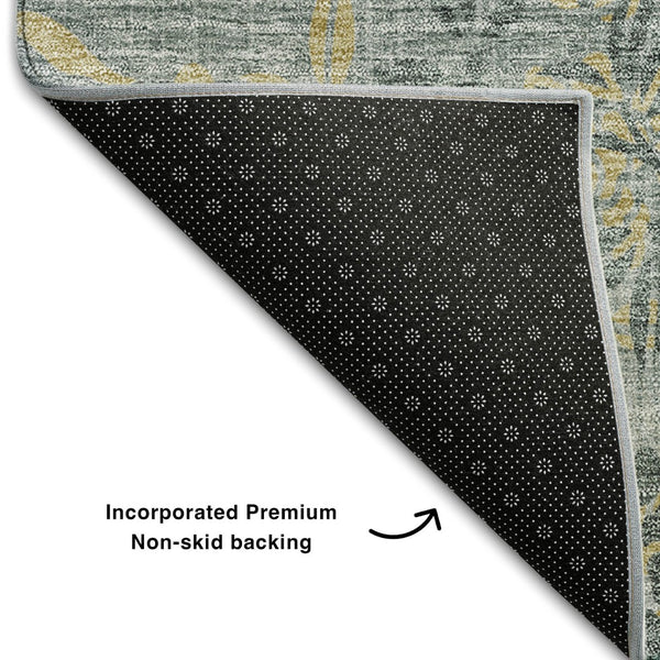 HomeRoots 5' X 8' Gray and Gold Floral Area Rug - Stain Resistant, UV Protected, Washable for Busy Homes! 655634