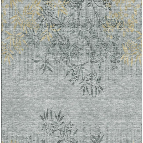HomeRoots 5' X 8' Gray and Gold Floral Area Rug - Stain Resistant, UV Protected, Washable for Busy Homes! 655634
