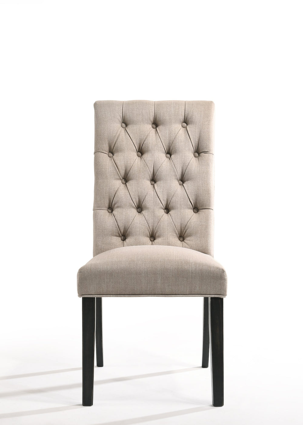 English Elm Morland Tan Linen Parsons Side Chair Set of 2 - Vintage Black Legs, Button Tufted, 2.5" Foam Comfort B2726P264968