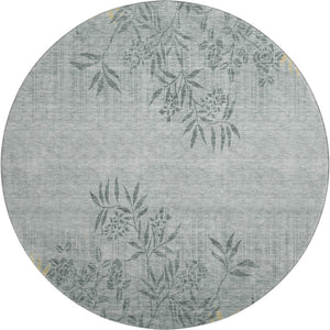 HomeRoots 8' Gray and Gold Floral Round Rug - Washable, UV-Protected, Elegant Design for Homes & Patios 655635