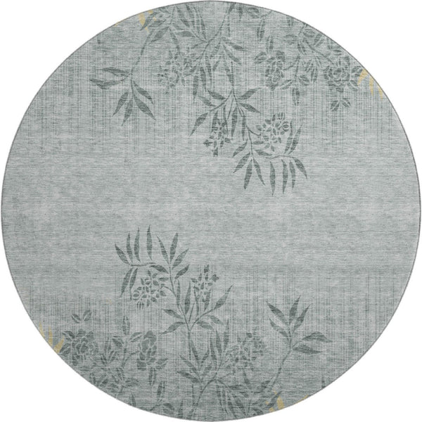 HomeRoots 8' Gray and Gold Floral Round Rug - Washable, UV-Protected, Elegant Design for Homes & Patios 655635