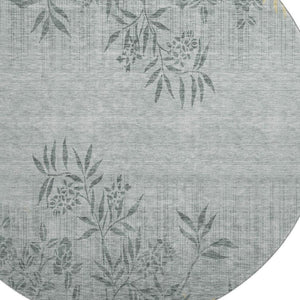 HomeRoots 8' Gray and Gold Floral Round Rug - Washable, UV-Protected, Elegant Design for Homes & Patios 655635
