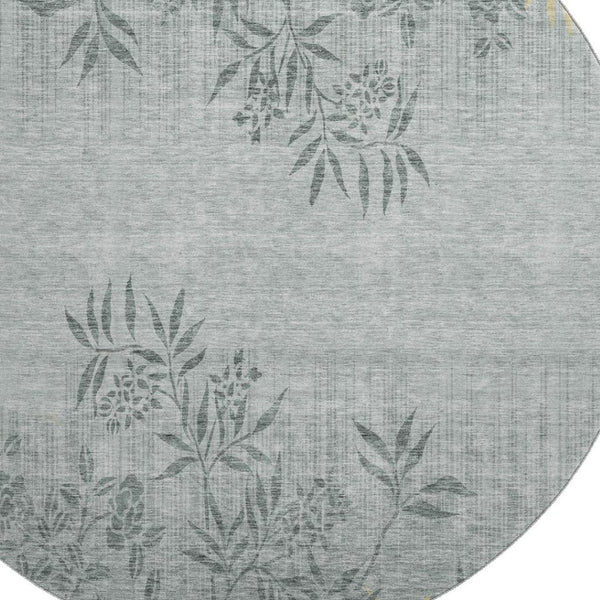 HomeRoots 8' Gray and Gold Floral Round Rug - Washable, UV-Protected, Elegant Design for Homes & Patios 655635
