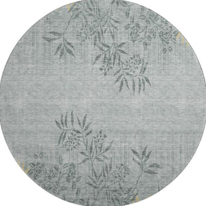 HomeRoots 8' Gray and Gold Floral Round Rug - Washable, UV-Protected, Elegant Design for Homes & Patios 655635