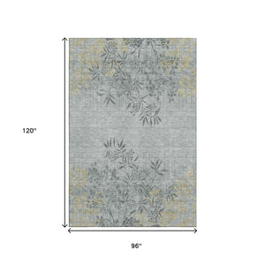 HomeRoots 8' X 10' Gray and Gold Floral Area Rug – Durable, Washable, UV-Protected, Perfect for Busy Homes! 655636