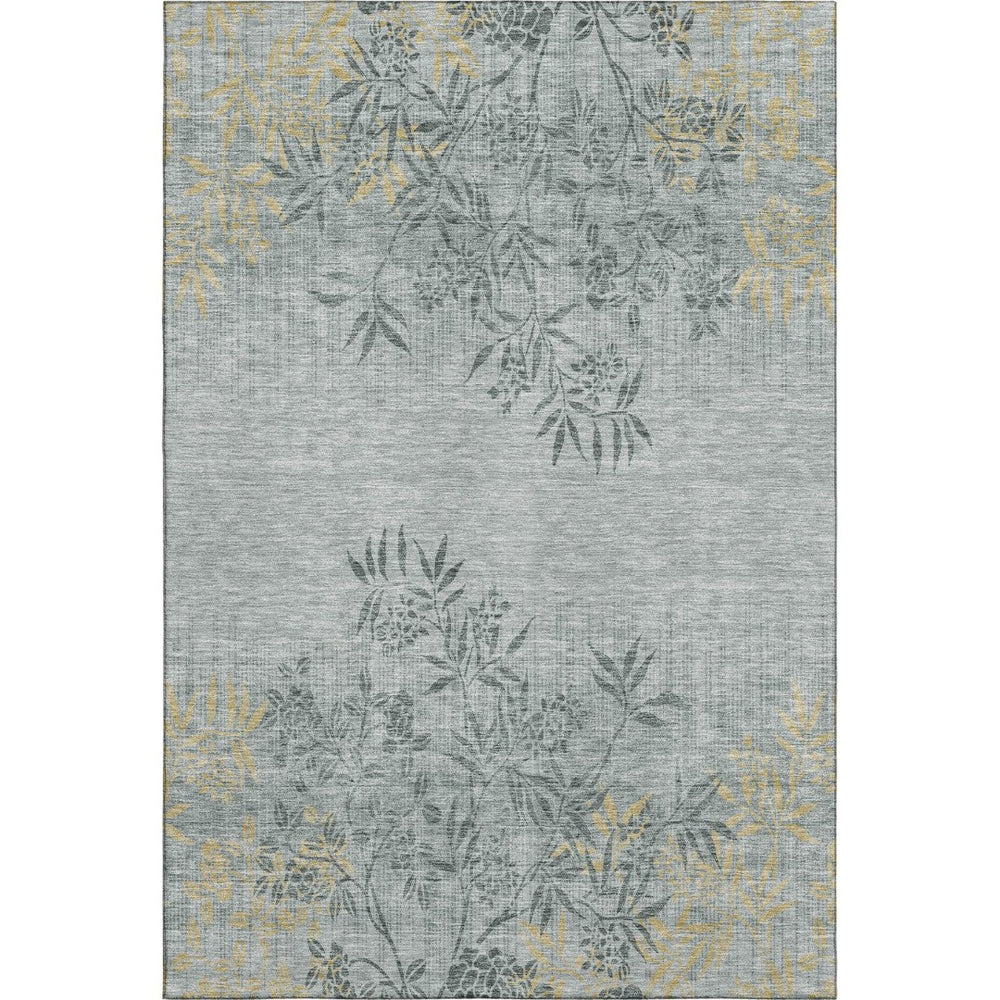 HomeRoots 8' X 10' Gray and Gold Floral Area Rug – Durable, Washable, UV-Protected, Perfect for Busy Homes! 655636