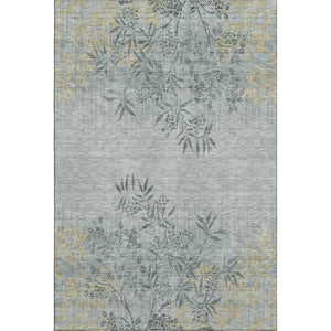 HomeRoots 8' X 10' Gray and Gold Floral Area Rug – Durable, Washable, UV-Protected, Perfect for Busy Homes! 655636