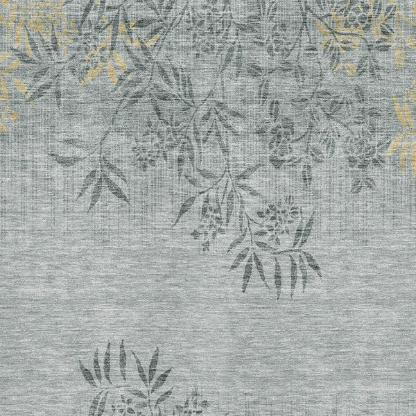 HomeRoots 8' X 10' Gray and Gold Floral Area Rug – Durable, Washable, UV-Protected, Perfect for Busy Homes! 655636