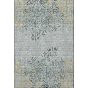HomeRoots 8' X 10' Gray and Gold Floral Area Rug – Durable, Washable, UV-Protected, Perfect for Busy Homes! 655636