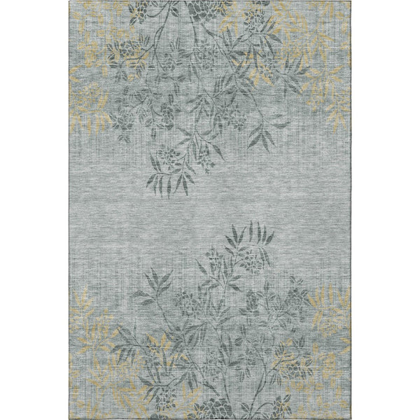 HomeRoots 8' X 10' Gray and Gold Floral Area Rug – Durable, Washable, UV-Protected, Perfect for Busy Homes! 655636