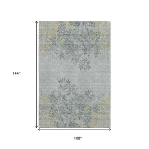 HomeRoots 9' X 12' Gray and Gold Floral Area Rug – Stylish, Washable, UV-Protected for High-Traffic Spaces 655637