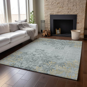 HomeRoots 9' X 12' Gray and Gold Floral Area Rug – Stylish, Washable, UV-Protected for High-Traffic Spaces 655637