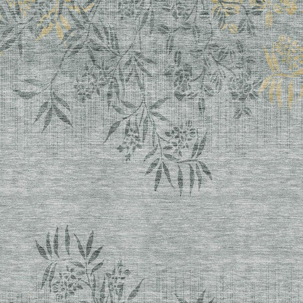 HomeRoots 9' X 12' Gray and Gold Floral Area Rug – Stylish, Washable, UV-Protected for High-Traffic Spaces 655637