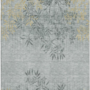 HomeRoots 9' X 12' Gray and Gold Floral Area Rug – Stylish, Washable, UV-Protected for High-Traffic Spaces 655637