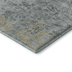 HomeRoots 10' X 14' Gray and Gold Floral Area Rug - Washable, UV Protected, Durable for Homes with Kids & Pets 655638