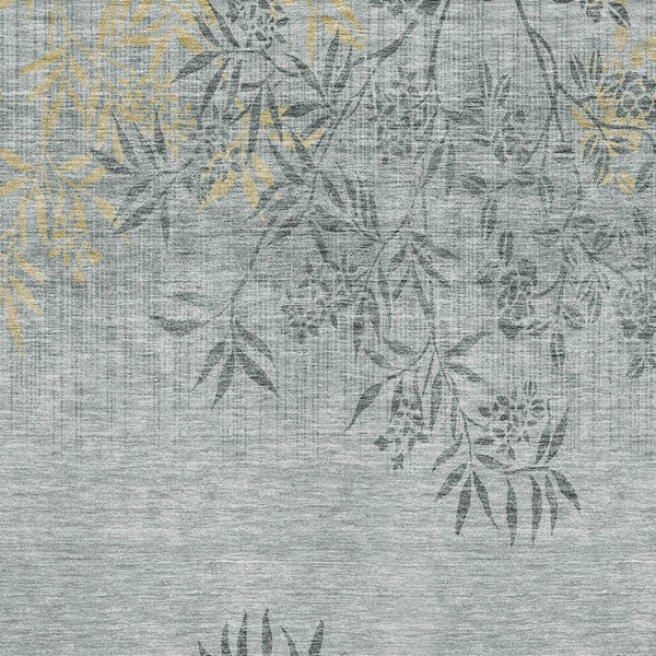 HomeRoots 10' X 14' Gray and Gold Floral Area Rug - Washable, UV Protected, Durable for Homes with Kids & Pets 655638