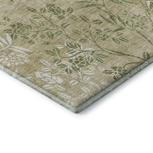 HomeRoots 8' Khaki Green & Ivory Floral Washable Round Rug - Durable, Stylish, Stain-Resistant & UV Protected! 655641