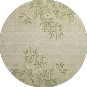 HomeRoots 8' Khaki Green & Ivory Floral Washable Round Rug - Durable, Stylish, Stain-Resistant & UV Protected! 655641