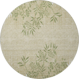 HomeRoots 8' Khaki Green & Ivory Floral Washable Round Rug - Durable, Stylish, Stain-Resistant & UV Protected! 655641