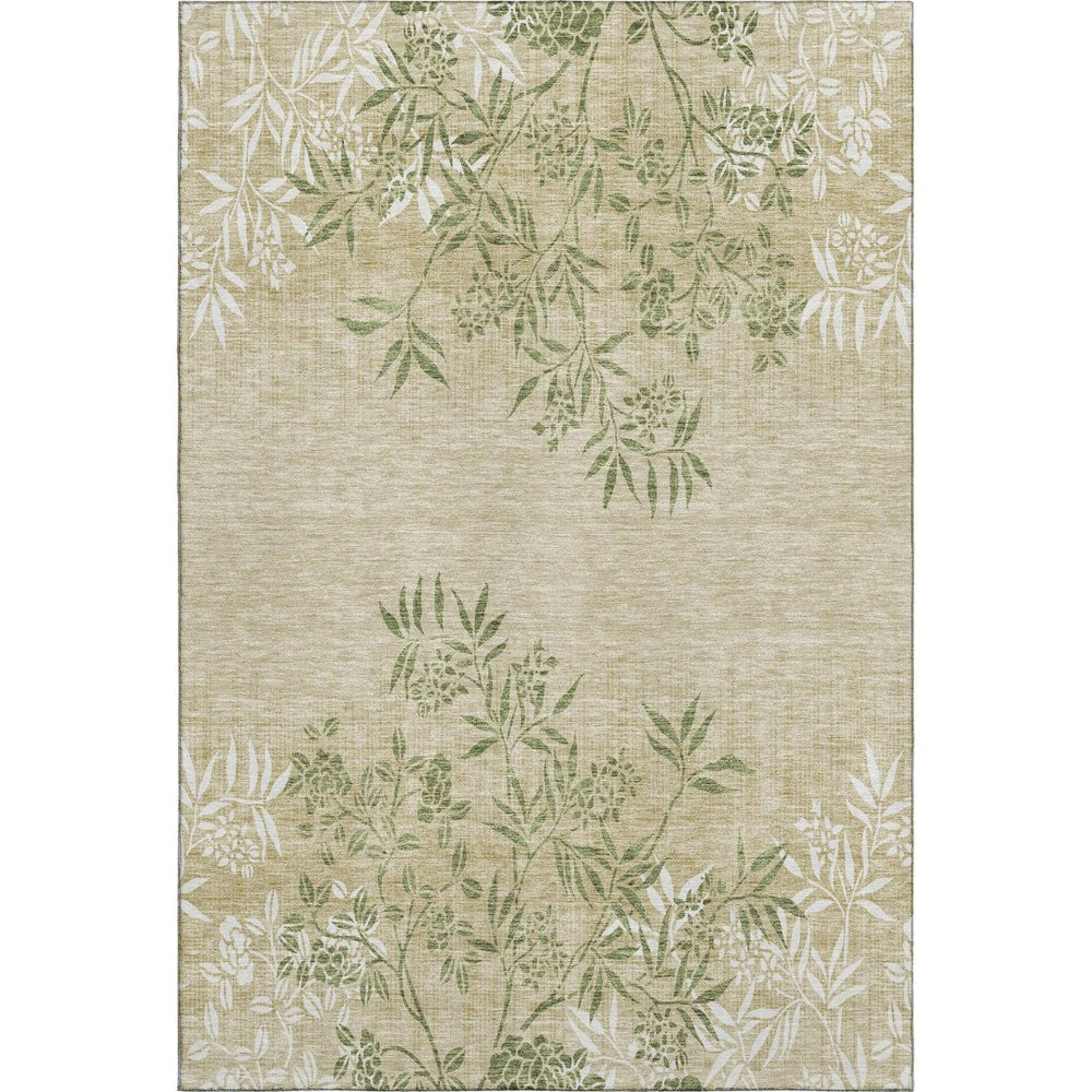 HomeRoots 8' X 10' Khaki Green Floral Area Rug - Washable, UV Protected, Perfect for High-Traffic Spaces! 655642