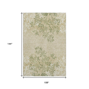 HomeRoots 9' X 12' Floral Area Rug in Khaki Green & Ivory - Stain Resistant, UV Protected, Machine-Woven Elegance 655643
