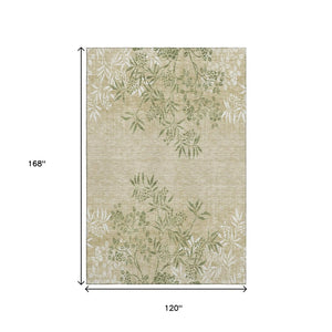 HomeRoots 10' Khaki Green and Ivory Floral Washable Area Rug – UV Protected, Durable, Ideal for Busy Homes 655644