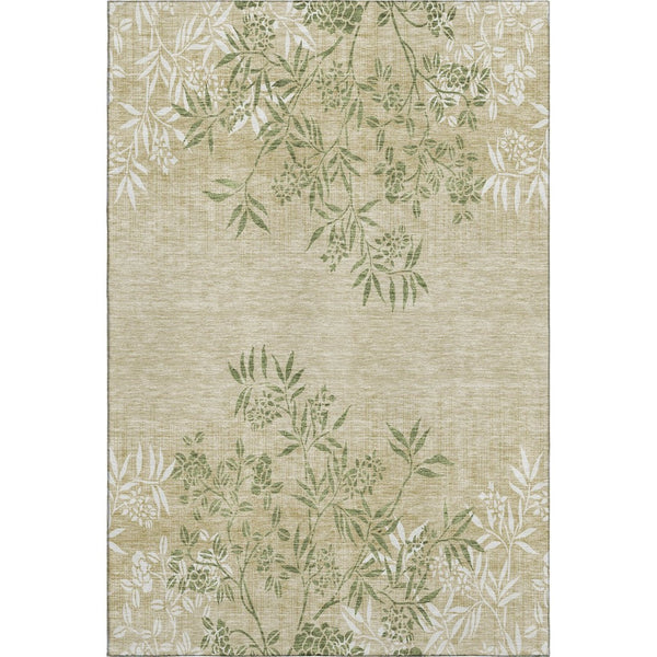 HomeRoots 10' Khaki Green and Ivory Floral Washable Area Rug – UV Protected, Durable, Ideal for Busy Homes 655644