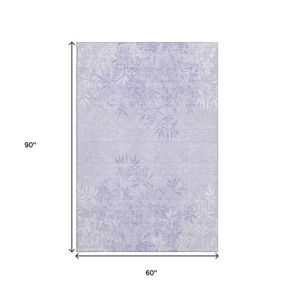 HomeRoots 5' X 8' Lilac & Ivory Floral Area Rug with UV Protection, Stain-Resistant, Easy-Care Design for Homes 655646