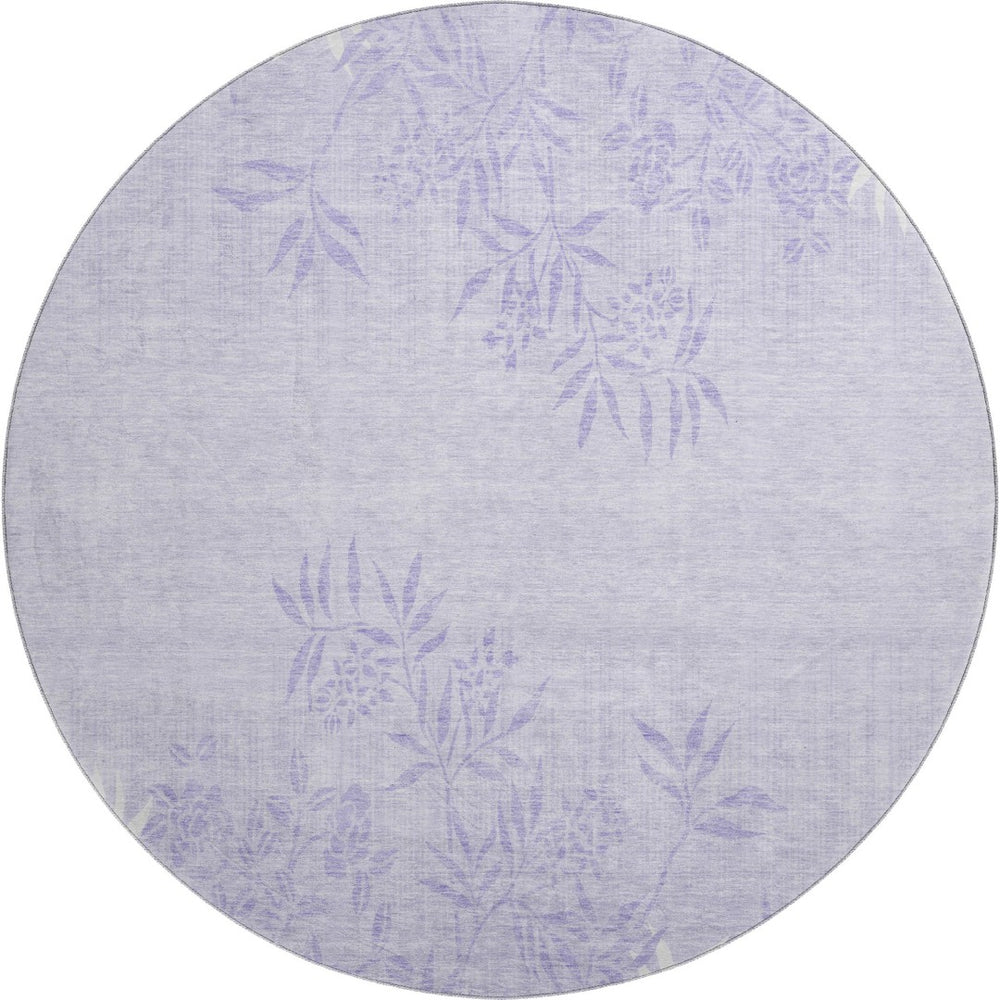 HomeRoots 8' Lilac and Ivory Floral Washable Round Rug – Durable, UV-Protected, Kid & Pet Friendly Elegance 655647