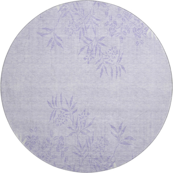HomeRoots 8' Lilac and Ivory Floral Washable Round Rug – Durable, UV-Protected, Kid & Pet Friendly Elegance 655647