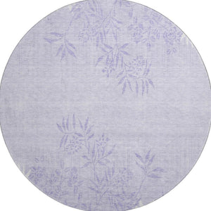 HomeRoots 8' Lilac and Ivory Floral Washable Round Rug – Durable, UV-Protected, Kid & Pet Friendly Elegance 655647