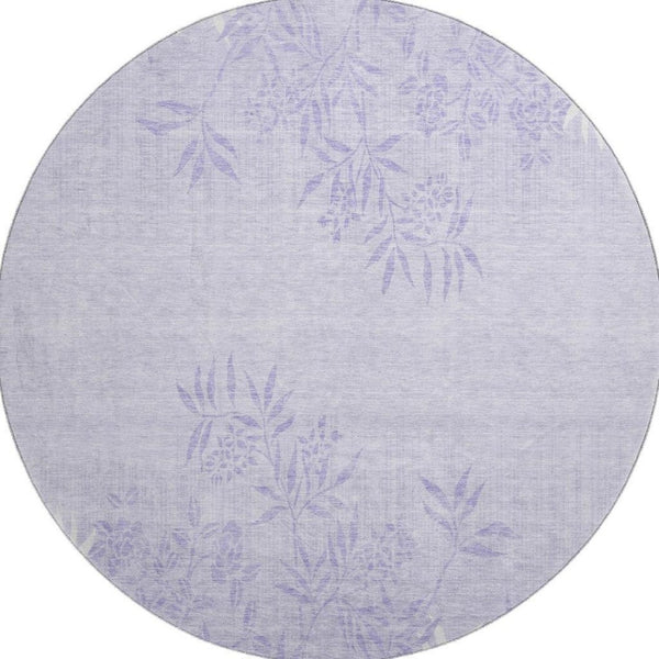 HomeRoots 8' Lilac and Ivory Floral Washable Round Rug – Durable, UV-Protected, Kid & Pet Friendly Elegance 655647